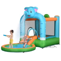 Outsunny 4 in 1 Elephant-Themed Inflatable Water Park, Kids Bouncy Castle, for Ages 3-8 Years - Multicoloured(m-1)