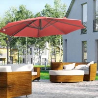 Outsunny 3 x 3(m) Cantilever Parasol with Cross Base Crank Handle - Wine Red(m-10)
