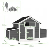 PawHut Gallinero para Exterior Gallinero de Madera con 2 Nidos Bandeja Extraíble Techo Abatible 150x100x96,5 cm Gris y Blanco(m-3)