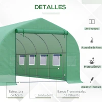 Outsunny Invernadero de Túnel 8x3x2 m Invernadero de Jardín con 12 Ventanas y Puerta Enrollable Acero y PE 140 g/m² Verde(m-4)