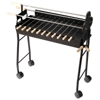 Outsunny Barbacoa de Carbón 2 en 1 Picnic Parrillas Asador BBQ Multifuncional 36x85x90cm Patio Acampada Parilla de Carbón Vegetal con Ruedas(m-7)