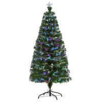 HOMCOM Árbol de Navidad 150cm Artificial Árboles con 180 Luces LED multicolor y Estrella Decorativa Brillante Árbol con Soporte Fibra Óptica(m-1)
