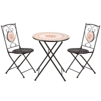 Outsunny 3 Piece Mosaic Bistro Set, 2 Folding Chairs & 1 Round Table Outdoor Furniture for Outdoor, Balcony, Poolside, Yellow(m-11)