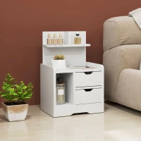 HOMCOM Nachttisch mit 2 Schubladen, offener Ablage, 40x30x60 cm, Weiß(m-2)