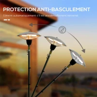 Parasol chauffant infrarouge 9 m² et IP44 chauffage d'appoint sans CO₂ dim. Ø 44 x 195 cm chauffage radiant sur pied 1500 W métal gris(m-5)