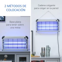 Outsunny Lámpara Antimosquitos Eléctrico 30W Mata Mosquitos Eléctrico con Luz UV Efecto 60 m² 48,5x8,5x26,5 cm Plata(m-6)