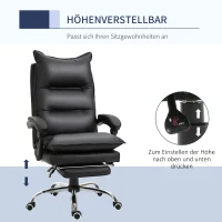 Vinsetto Bürostuhl Ergonomischer Schreibtischstuhl mit Armlehne, Fußstütze, Höhenverstellbarer Drehstuhl aus Kunstleder, Gepolstert Computerstuhl, Schwarz(m-4)