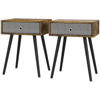 HOMCOM Bedside Table Set of 2, Industrial Nightstand, Tall End Table with Removable Fabric Drawer, Retro Chic Side Table Accent Furniture with Wooden Legs, Rustic Brown(m-11)