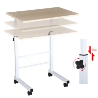 HOMCOM Table roulante de lit canapé table pour ordinateur table informatique dim. 60L x 40l x 68-78H cm hauteur réglable 4 roulettes blanc érable(m-6)