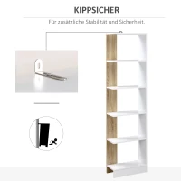 HOMCOM Standregal Bücherregal 5-stufiges Büroregal Lagerregal Aktenregal Küchenregal Spanplatte Eiche+Weiß 45 x 21 x 170 cm(m-4)