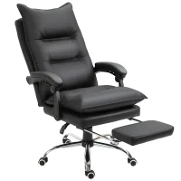 Vinsetto Fauteuil de bureau, chaise bureau ergonomique en similicuir avec large assise rembourrée, dossier inclinable, hauteur réglable, accoudoirs et repose-pied intégrés, charge 135 Kg, noir(m-16)