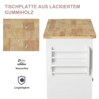 HOMCOM Küchenschrank, Servierwagen, Kücheninsel mit Rollen, Küchenwagen, Küchenregal mit Schublade und verstellbares Regal, Gummiholz, MDF, Spanplatte, Weiß, 111 x 44,5 x 82,5 cm(m-4)