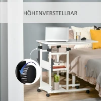 HOMCOM Beistelltisch mit Rollen, höhenverstellbar, kompakt, 2 Ablageböden, Metallrahmen, 80x40x72-82 cm, Weiß(m-6)