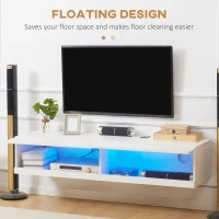 HOMCOM Floating TV Unit, Wall Mounted TV Cabinet for TVs up to 65", High Gloss Media Wall Unit with LED Lights, Storage Shelves for Living Entertainment Room, White(m-4)