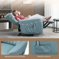 HOMCOM Sillón de Masaje Relax con Reclinación Manual 155° 8 Zonas de Masaje Mando a Distancia Tapizado en Tejido Técnico Reposapiés y 2 Bolsillos Laterales 79x101x96 cm Azul(m-8)