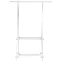 HOMCOM Perchero de Pie Plegable con 2 Estantes y Barra para Colgar Ropa Perchero para Dormitorio Entrada 107,5x45x150 cm Blanco(m-11)