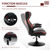 Vinsetto Fauteuil gamer chaise de jeu gaming pivotante ergonomique hauteur réglable accoudoirs revelables coussin têtière inclus(m-5)
