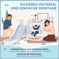 AIYAPLAY 3-in-1-Set Kinderrutsche mit Schaukel, Basketballkorb, Raketen-Design, weiß+grau, 150L x 185B x 92H cm(m-6)