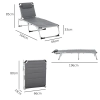 Outsunny Bain de soleil transat pliable dossier réglable multi-positions matelassage tétière aluminium textilène gris(m-3)