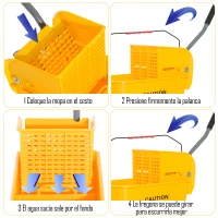 HOMCOM Cubo de Fregar 20L con Ruedas y Escurridor Cubo para Fregona con Separador de Agua 60x27x70,5 cm Amarillo(m-6)