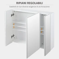 kleankin Armadietto Bagno con 3 Ante Specchiate e Ripiani Regolabili, 70x15x60cm, Bianco(m-6)