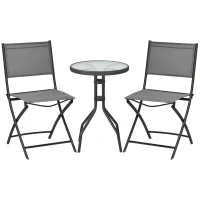 Outsunny Conjunto de Jardín para Patio Balcón Terraza Mesa Ø50x72 cm y 2 Sillas Plegables 46x52x86 cm Gris y Negro(m-1)