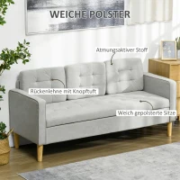 HOMCOM Dreisitzer-Sofa, Polstersofa mit Stauraum, Kissen, Holzrahmen, 166,5x62x82cm, Hellgrau(m-4)