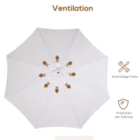 Outsunny Parasol droit parasol de jardin rond grande taille de jardin Ø 3 m bois de bambou crème(m-7)