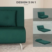HOMCOM Poltrona Letto Singolo con Schienale Reclinabile in Velluto, 100x88x83cm, Verde Scuro(m-4)
