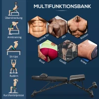 HOMCOM Hantelbank klappbar Multifunktion Trainingsbank verstellbare Sit Up-Bank für Heimtraining 6 Stufen Beinhalterung für Bauchtraining Gewicht bis 120kg Stahl Kunstleder Schwarz 145 x 55 x 41-114cm(m-5)