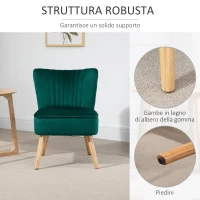 HOMCOM Poltroncina Stile Nordico dal Design Ergonomico in Legno e Velluto Verde per Casa e Soggiorno 57 x 68 x 76 cm(m-4)
