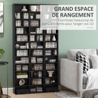 HOMCOM Rangements pour CD et DVD, étagère rangement, capacité max. 1116 CD/528 DVD, 36 compartiments et étagères réglables, pour bureau, salon, chambre, 102 x 23,5 x 195 cm, noir(m-4)
