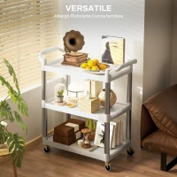 HOMCOM Carrello Portavivande a 3 Livelli in PP e Lega di Alluminio, 88x44x93 cm, Bianco e Argento(m-6)