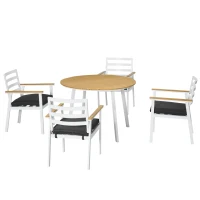 Outsunny Sitzgruppe für 4 Personen, 1 Tisch, 4 Stühle, wetterbeständig, 105 cm x 105 cm x 74 cm, Braun + Weiß + Grau(m-10)