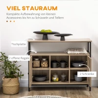 HOMCOM Sideboard im Industriedesign, 2 Schränke, 2 Regale. 1 Ablagefach, 100 cm x 30 cm x 80 cm, Natur + Schwarz(m-5)