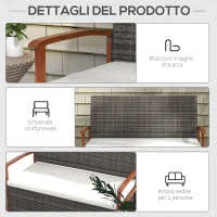 Outsunny Divano da Giardino 2 Posti con Spazio Portaoggetti e Cuscini, in Rattan e Acciaio, 127.5x64x81 cm(m-6)