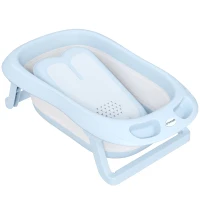 AIYAPLAY Bañera Plegable Bebé con Soporte con Orificio de Drenaje y Agujero de Ducha 83x48x23,5 cm Azul Claro(m-10)
