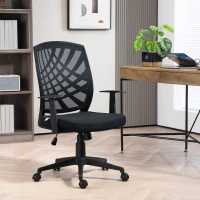 HOMCOM Fauteuil de bureau avec accoudoirs hauteur réglable pivotante 360 ° roulettes revêtement maille, noir(m-2)