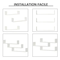 HOMCOM Lot de 3 étagères murales flottantes - dim. 80L x 18l x 18H cm - kit complet de fixation inclus - MDF grain de bois blanc(m-4)