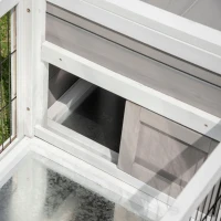 PawHut Kleintierstall Kleintierkäfig mit Bodenwanne Kleintierhaus mit Laufbox Stall Tannenholz Outdoor Weiß+Grau 161 x 50,5 x 53,3 cm(m-9)