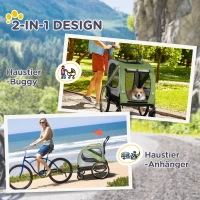 PawHut 2-in-1 Hundebuggy, Hundefahrradanhänger, klappbar, wetterfest, für Hunde bis 20 kg, Grün(m-4)