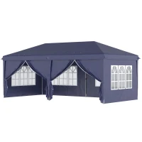 Outsunny Faltpavillon 6 x 3 m, abnehmbare Seitenwände, große Fenster, Reißverschlusstüren, Stahlrahmen, Blau(m-10)