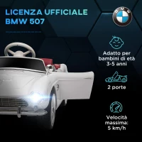 HOMCOM Macchina Elettrica per Bambini a 2 Porte con Licenza BMW 507, con Clacson e Telecomando, 115x55x47 cm, Bianca(m-4)