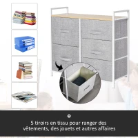 HOMCOM Lot de 3 commodes en tissu meuble de rangement chiffonnier 14 tiroirs non-tissés gris structure acier blanc plateau(m-4)