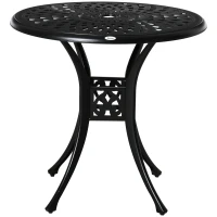 Outsunny 78 cm Round Garden Dining Table with Parasol Hole Antique Cast Aluminium Outdoor Table Only, Black(m-13)