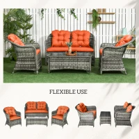 Outsunny Four-Piece Rattan Sofa Set, with Glass-Top Table - Orange(m-7)