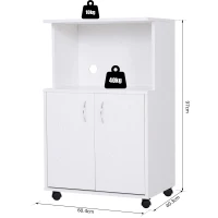 HOMCOM Rolling Kitchen Trolley Microwave Cart 2-Door Cabinet Storage Shelves w/ Wheels White(m-3)