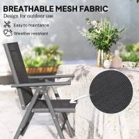 Outsunny Set of 2 Folding Garden Chairs, Aluminium Frame Outdoor Dining Chairs with Breathable Mesh Back and Seat, Garden Folding Chair Set with Armrests for Balcony, Dark Grey(m-5)