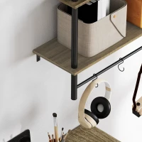 HOMCOM Wall Mounted Floating Shelves with 4 Hooks, Rustic Wall Shelf Unit for Living Room, Entryway, Grey(m-9)