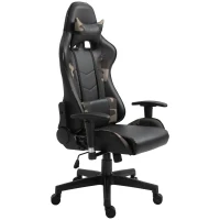 HOMCOM Fauteuil Gamer Chaise gaming Coussin Massant chaise de bureau Accoudoirs réglables coussin lombaire avec fonction de massage par vibration Noir(m-10)